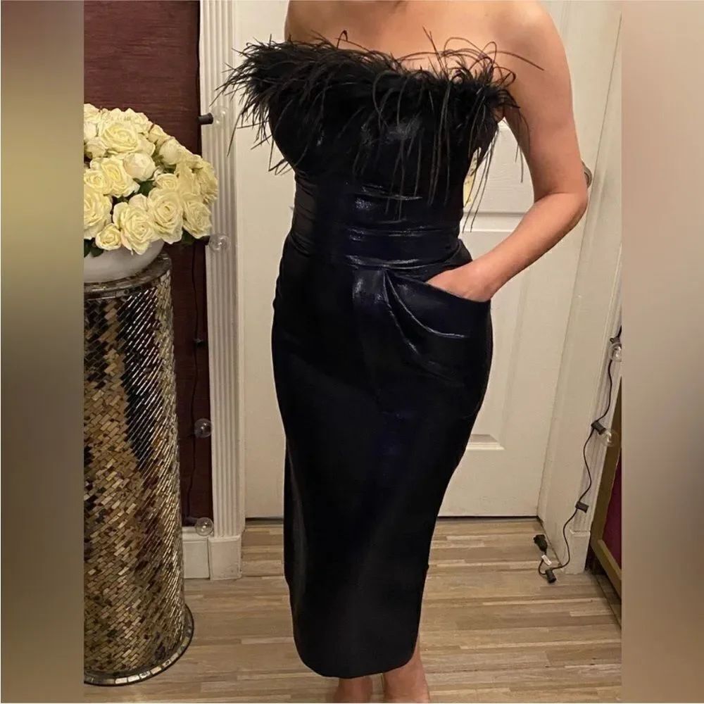 NWT Versace Strapless Black Dress with Feather Accent, US4